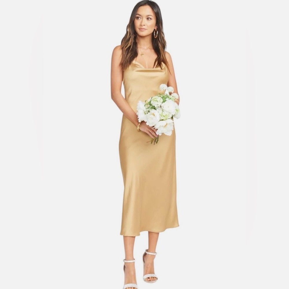 NWT Show me your Mumu Elegant Gold Satin Midi Dress Size 1x Fits 14-16